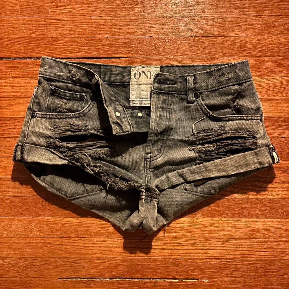 One Teaspoon Charcoal Distressed Jean Shorts